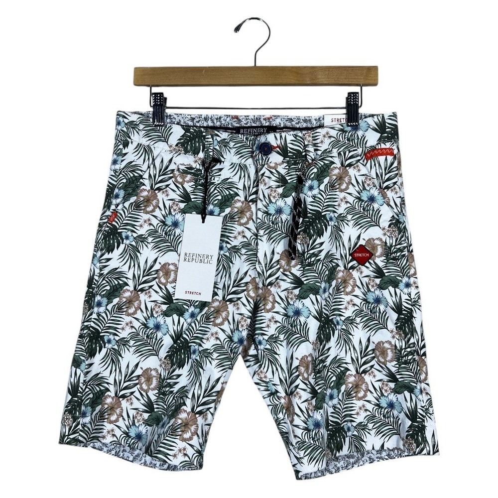 NWT Refinery Republic MNTS337 Floral Tropical Chino Shorts White Summer Size 30